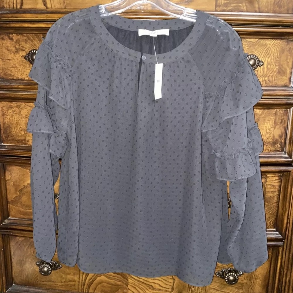 Ann Taylor loft dot ruffle blouse size small